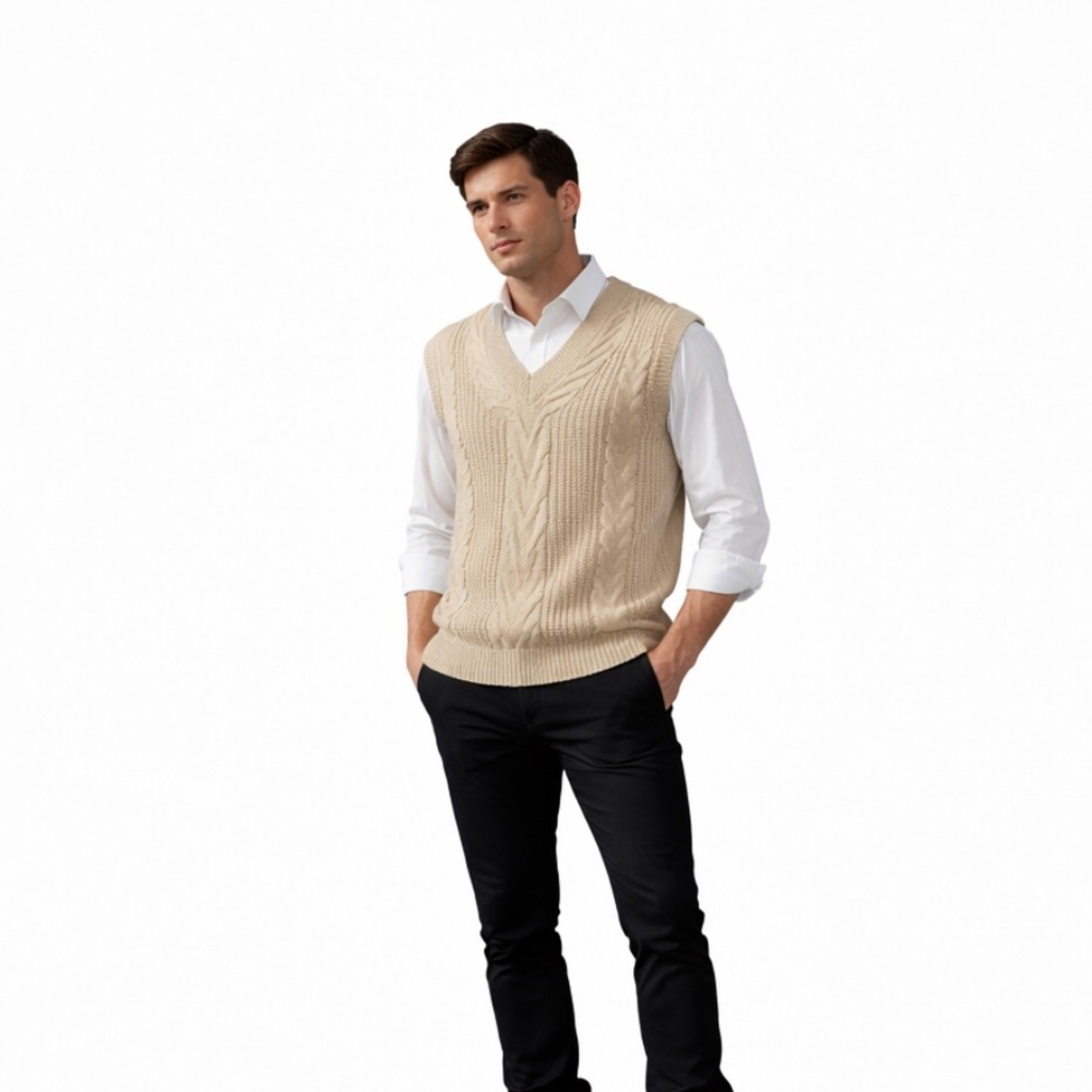 Coldwater creek V-Neck Sweater Vest  medium knit cable cotton